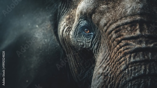 Magnificent close-up of an elephant's eye and textured skin detail