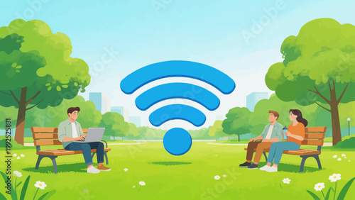 People using WiFi in park
