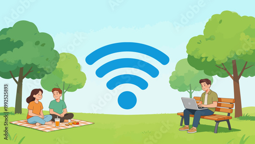 People in park with wifi and picnic