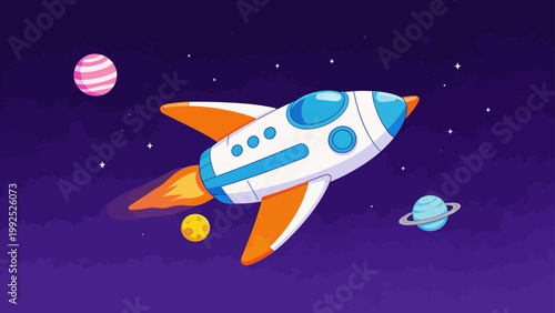 Rocket in space with planets