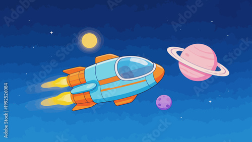 Rocket flying in space near planet