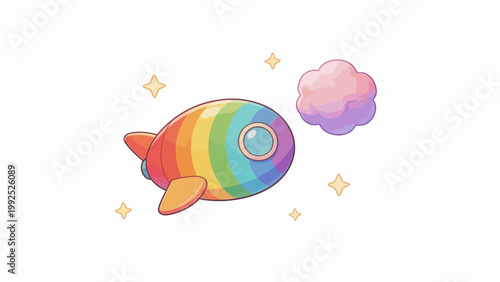 Rainbow rocket flying in space