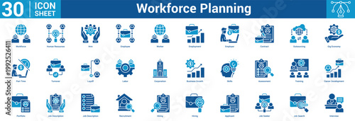 Workforce Planning editable icon set vector illustration concept for business with icon of Workforce, Human Resources, Hrm, Employee, Worker, Employment, Employer, Contract, Outsourcing, Gig Economy.