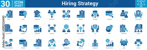 Hiring Strategy editable icon set vector illustration concept for business with icon of Hiring, Hiring, Recruitment, Recruitment, Talent Search, Applicant, Job Seeker, Job Search, Interview, Jo.