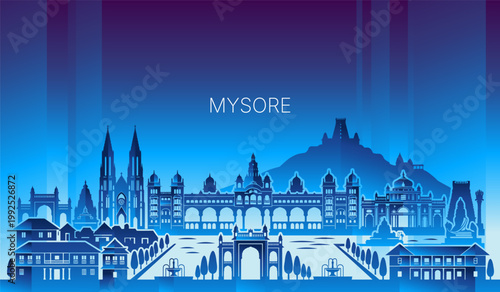 Mysore Skyline Blue Gradient Vector Illustration
