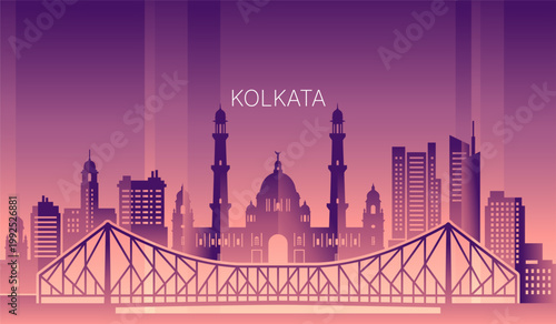 Kolkata Skyline Sunset Gradient Vector Illustration