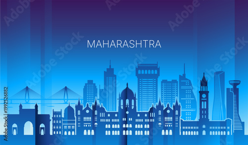 Maharashtra Mumbai Skyline Blue Gradient Illustration