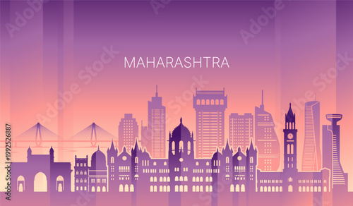 Maharashtra Mumbai Skyline Sunset Gradient Vector Illustration