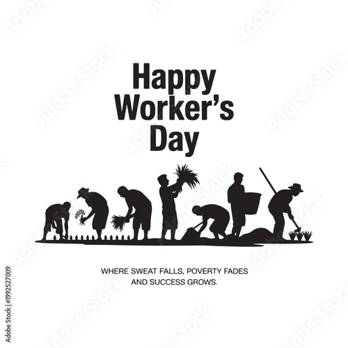 Happy worker s day illustration with silhouetted figures and a motivational message