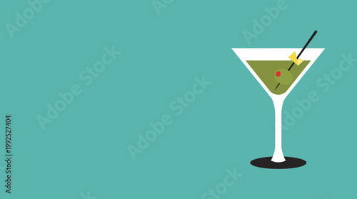 Classic Martini Cocktail with Olive and Stirrer.