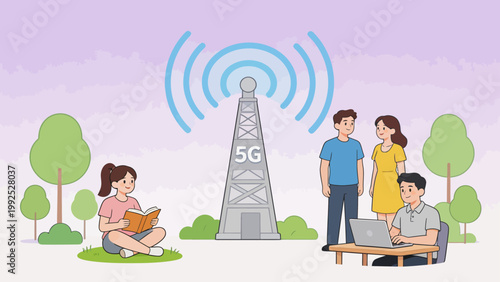 People using 5G technology outdoors