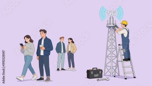 5G tower technician working with people