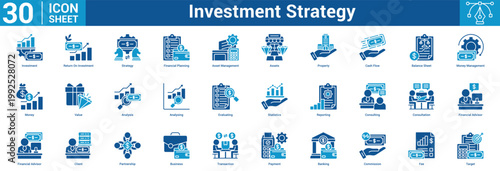 Investment Strategy editable icon set vector illustration concept for business with icon of Investment, Return On Investment, Strategy, Financial Planning, Asset Management, Assets, Property, Cas.