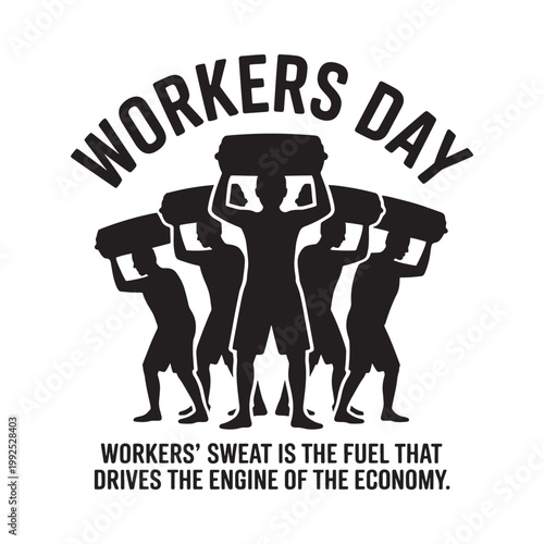 Workers day illustration with silhouettes of people carrying a weight