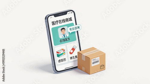 Mobile phone with online pharmacy app and delivery box