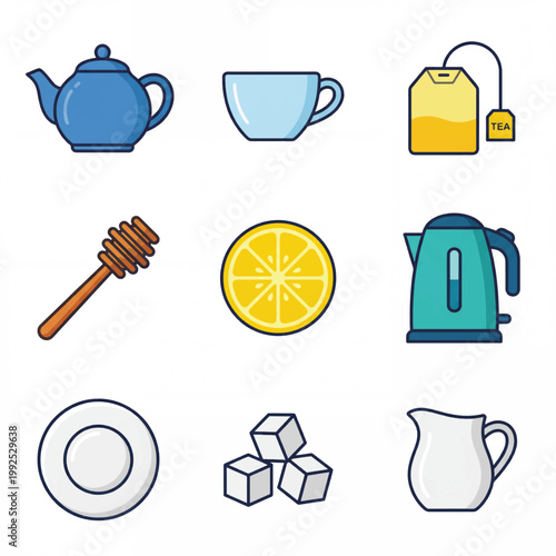 Collection of Tea Time Icons and Symbols.