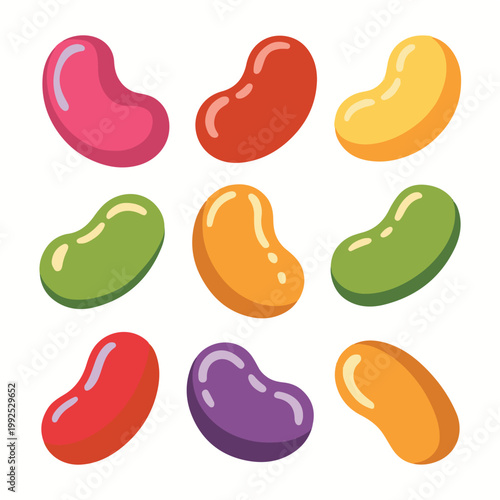 Set of colorful cartoon jelly beans, fruity chewy candy vectors isolated on white background