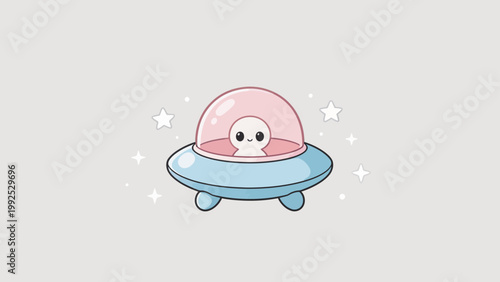 Cute alien in flying saucer
