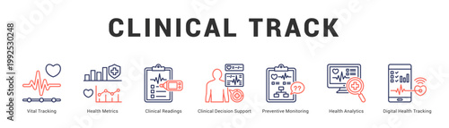 Clinical Track Modern and clean web banner illustration featuring thematic icons for visual communication