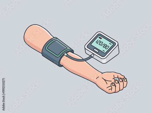 Blood pressure monitor measuring arm with 120/80 reading