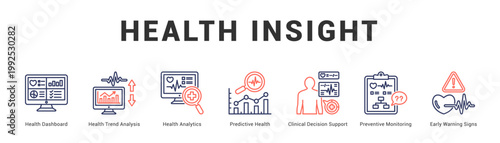 Health Insight Modern and clean web banner illustration featuring thematic icons for visual communication