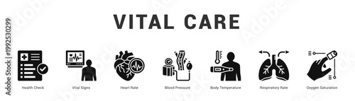 Vital Care Modern and clean web banner illustration featuring thematic icons for visual communication