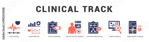 Clinical Track Modern and clean web banner illustration featuring thematic icons for visual communication