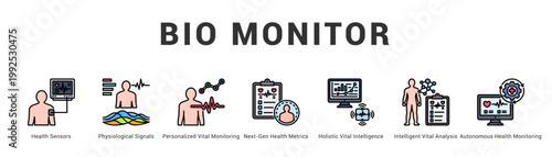 Bio Monitor Modern and clean web banner illustration featuring thematic icons for visual communication