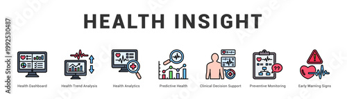 Health Insight Modern and clean web banner illustration featuring thematic icons for visual communication