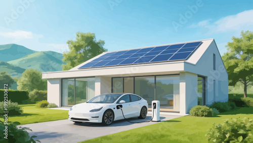 Electric car charging at solar powered house