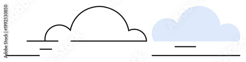 Weather forecast, minimal design, nature aesthetics, cloud illustrations, abstract artwork, line art designs. Black-and-white cloud line art with a blue accent. Weather forecast and minimal design