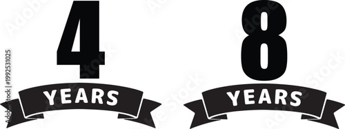 4, 8 years anniversary milestone emblem badge silhouette vector illustration