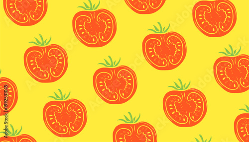 Tomato Seamless Pattern. Handdrawn Fruit Illustration. Botanical Red Background for Packaging Textile Design
