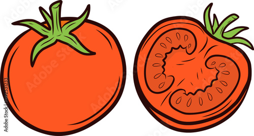 Doodle Tomato. Handdrawn Fruit Illustration. 