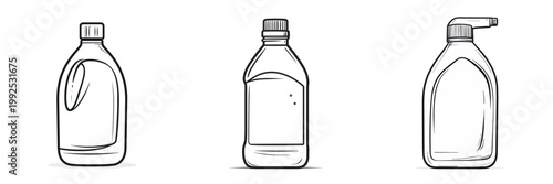 Bottle Collection with Different Plastic Containers Outline Art Illustration