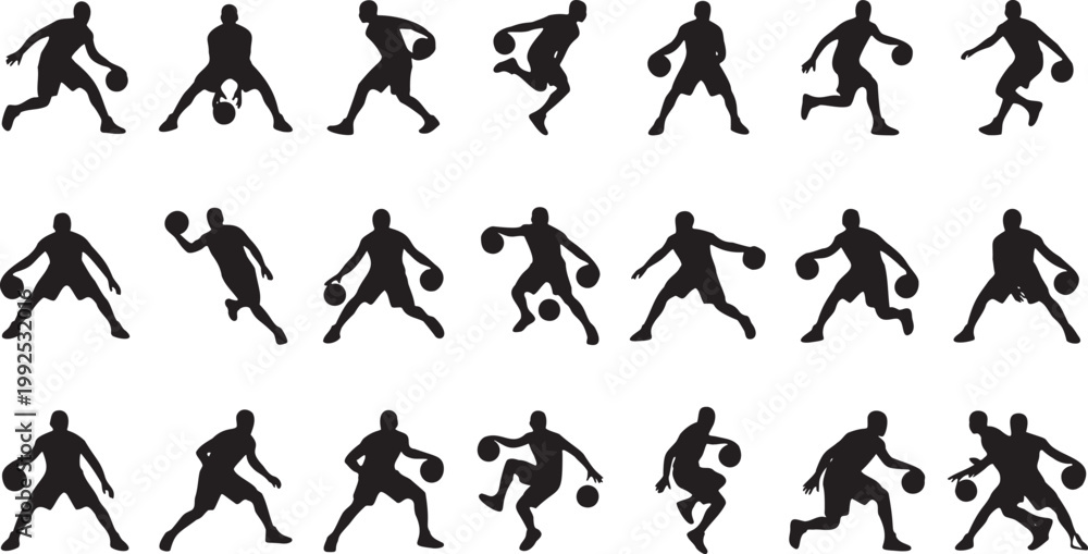 Fototapeta premium Basketball Streetball and Freestyle Dribbling – 20 Dynamic Movement Silhouettes