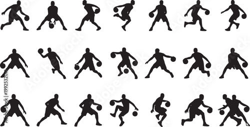Basketball Streetball and Freestyle Dribbling – 20 Dynamic Movement Silhouettes