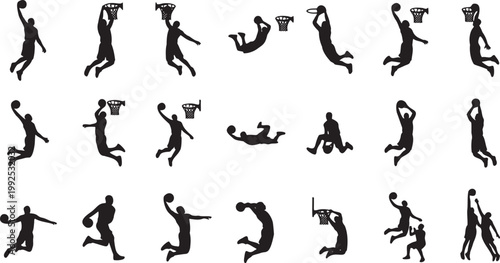 Slam Dunk Basketball Variations – 20 High-Flying Athlete Silhouette Icons.