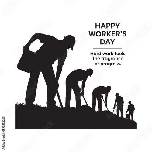 Happy worker s day illustration depicting silhouettes of people working the land