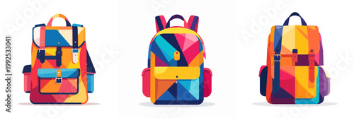 Backpack Set with Colorful Geometric Abstract Pattern Designs