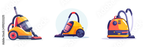 Vacuum Cleaner Vector Illustration Set for Efficient and Modern Home Cleaning