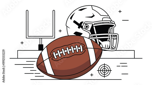 American football icon featuring helmet and goalpost, essential sports elements, minimal flat vector design