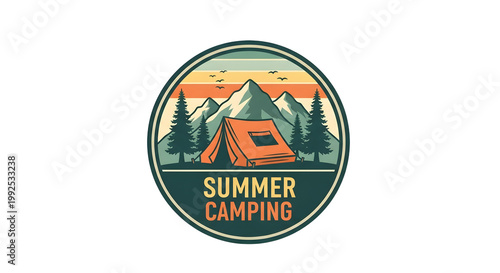 Circular Summer Camping Badge Logo Emblem.