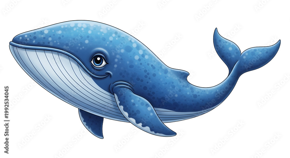 Fototapeta premium Blue Whale Cartoon Illustration in Ocean.