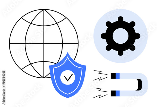 Cybersecurity concept. Cybersecurity icons protection, technology, and data management. Cybersecurity securing networks, ensuring privacy, and preventing online threats. For IT services, privacy
