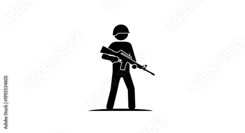 Silhouette Soldier with Rifle Icon – Military Armed Guard Vector Illustration