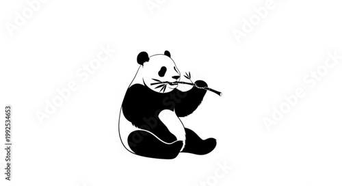 Panda Eating Bamboo Silhouette 