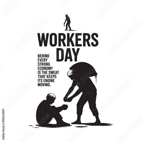 Workers day illustration depicting labor strength and the engine of the economy