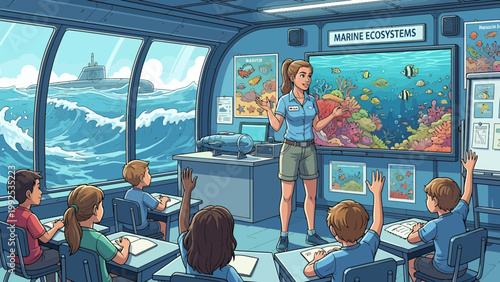 Teacher educating students in classroom.