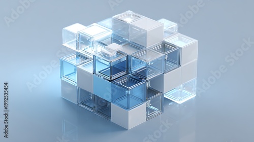 minimalist modular AI structure, clean cube stacking system representing artificial intelligence framework